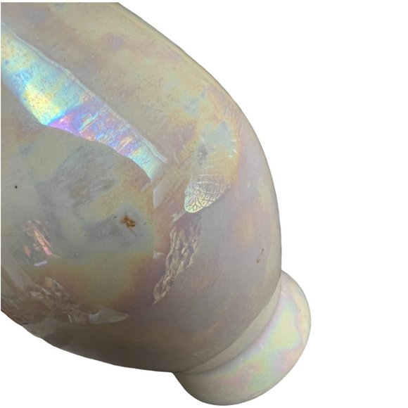 Vtg BUD VASE White Iridescent Shimmer Glossy Glaze Handcrafted Signed 9.75" Tall - Picture 5 of 12